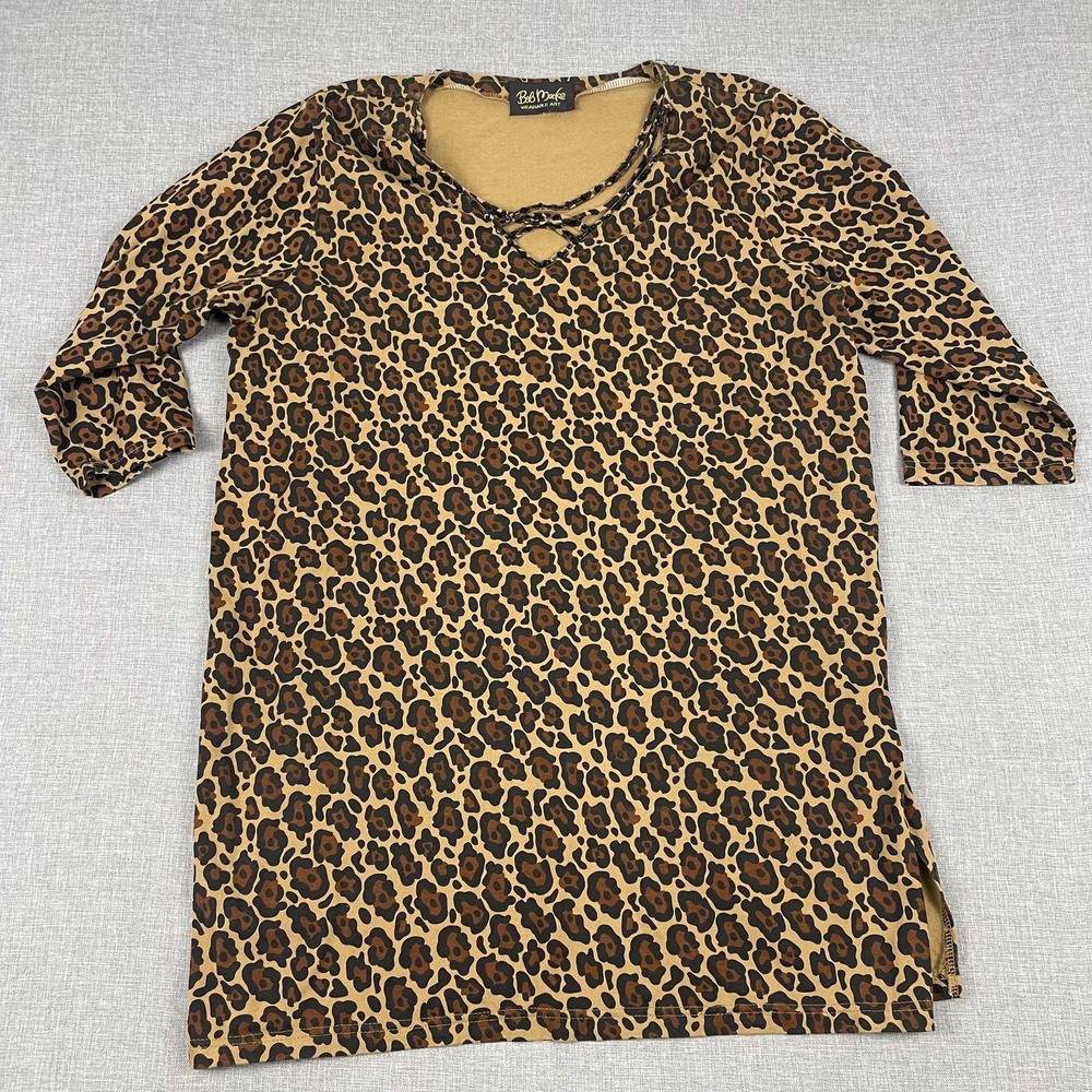 Bob Mackie Dress Womens 2X Brown Leopard Print V-Neck 3/4 Sleeve Beaded Shift